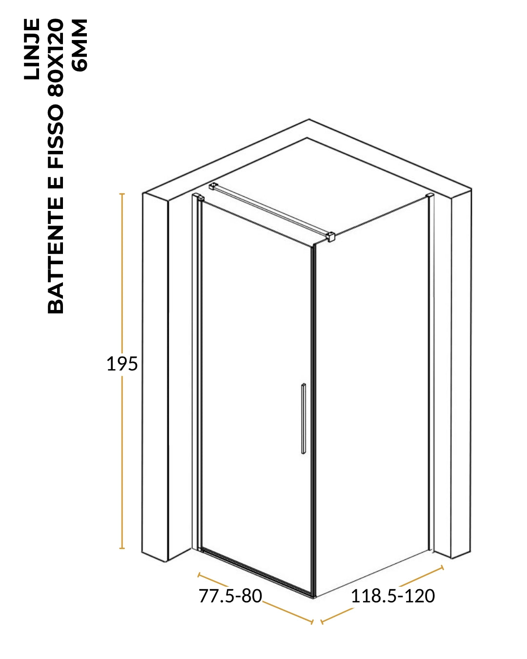 Box doccia 80x120 a battente vetro temperato 6 mm 195 H cromo Linje