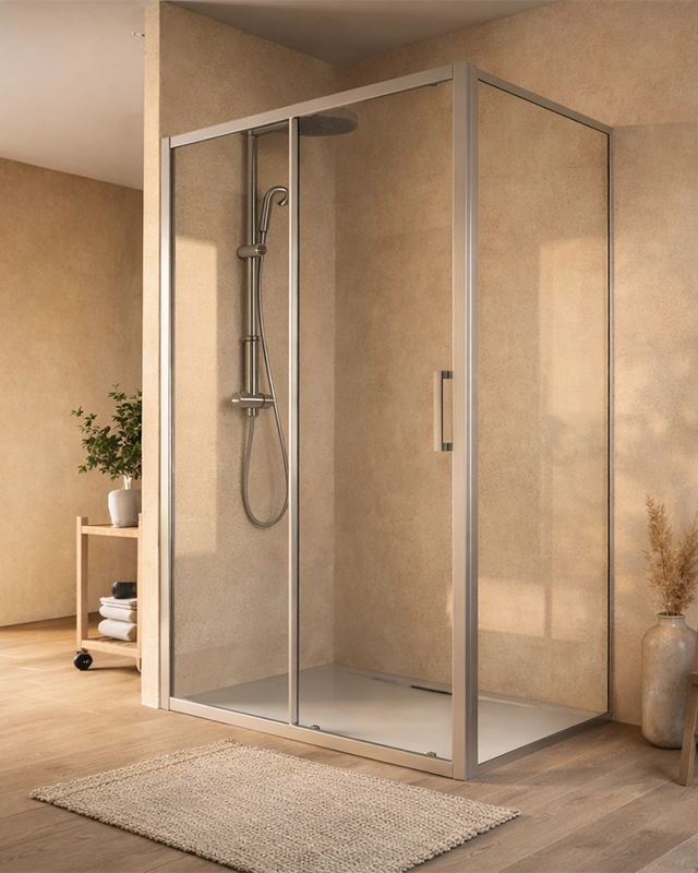 Box doccia 80x140 Marsiglia anta scorrevole reversibile installato in bagno moderno con ante in vetro temperato - Exagonshop