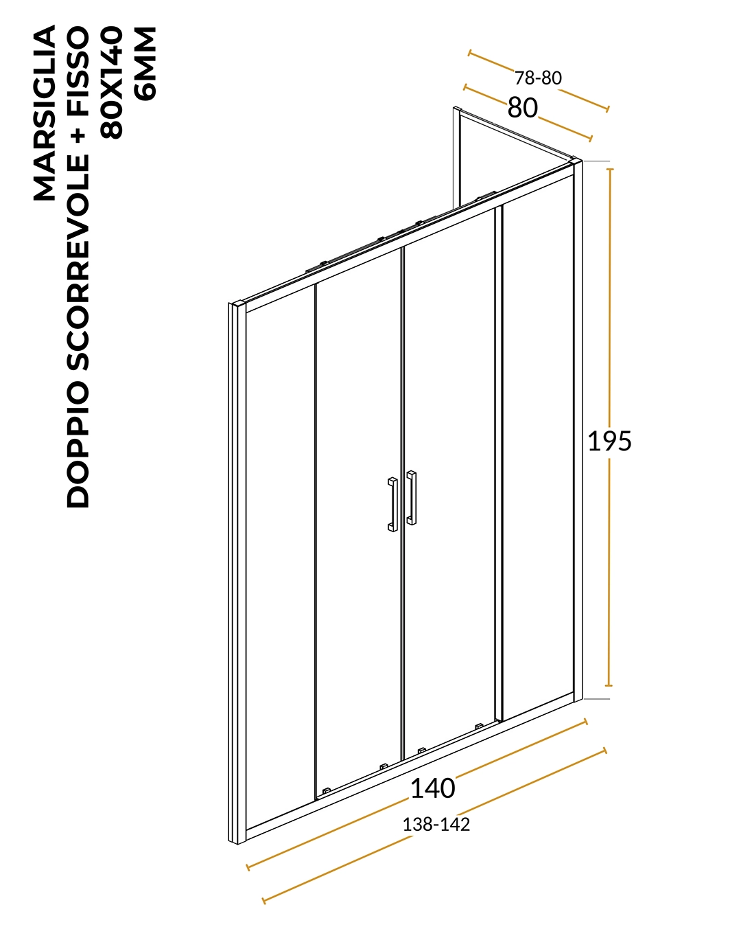 Box doccia 80x140 Marsiglia doppio scorrevole reversibile trasparente H 195 cromo