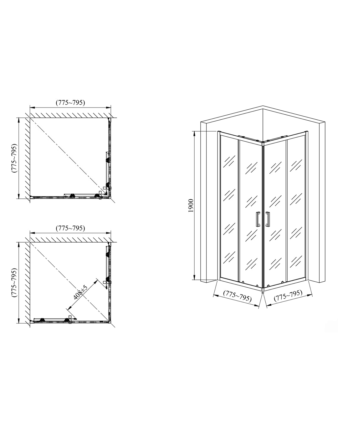 Box doccia 80x80 Nuvola Slim scorrevole 6 mm trasparente cromo H 190