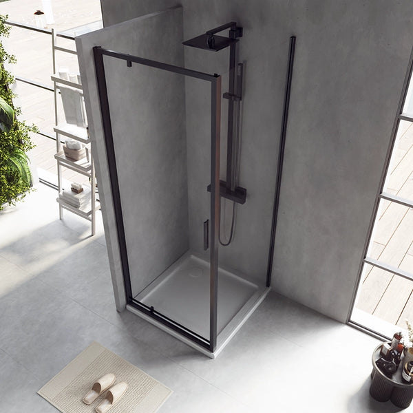 Box doccia 80x80 Rio a pivot vetro 6 mm trasparente H 195 nero