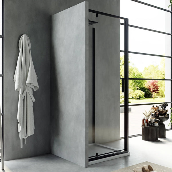 Box doccia 80x80 Rio a pivot vetro 6 mm trasparente H 195 nero