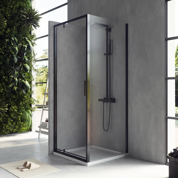 Box doccia 80x80 Rio a pivot vetro 6 mm trasparente H 195 nero