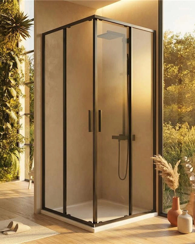 Box doccia 80x80 Rio doppio scorrevole vetro 6 mm installato in bagno moderno con ante in vetro temperato - Exagonshop