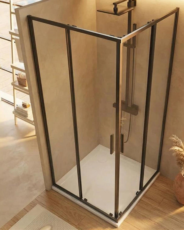 Box doccia 80x80 Rio doppio scorrevole vetro 6 mm in bagno completo, vista d'insieme dell'ambiente - Exagonshop