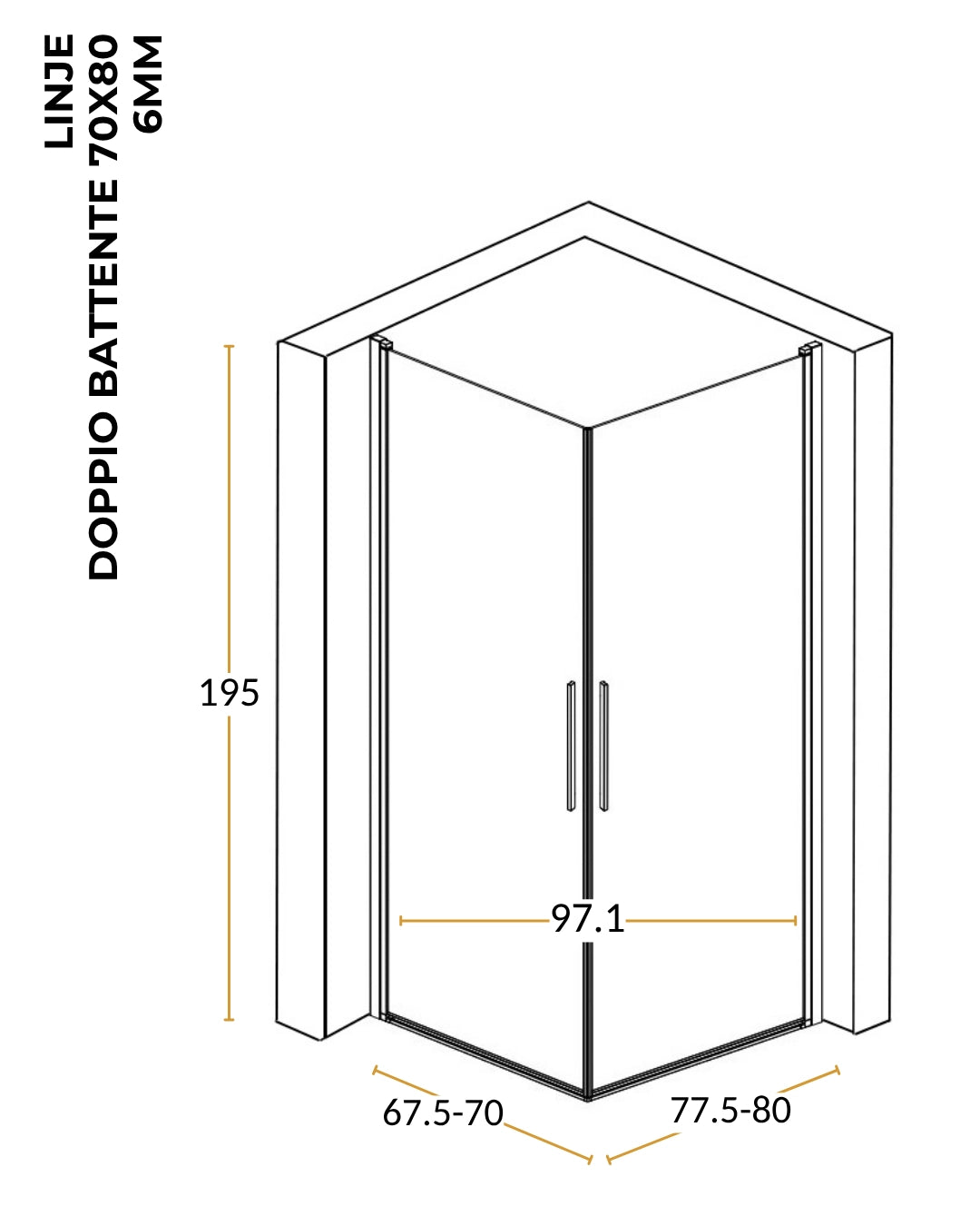 Box doccia 80x80 doppio battente vetro temperato 6 mm 195 H cromo Linje