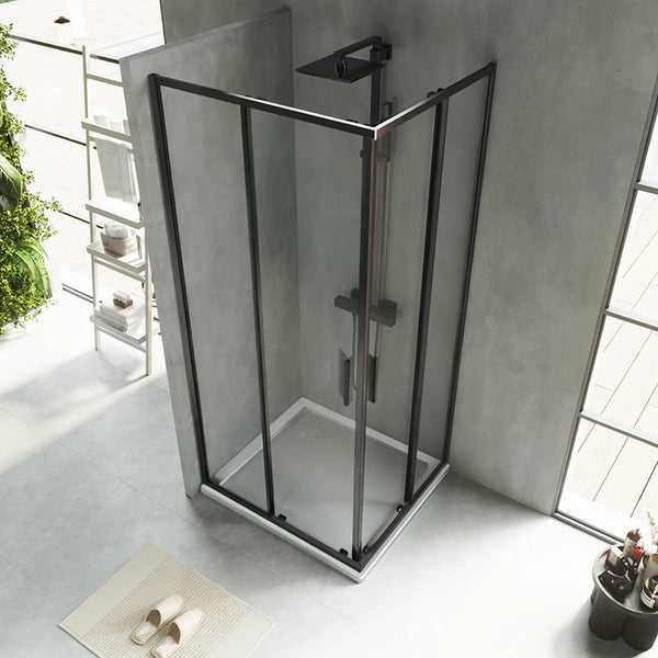 Box doccia 80x90 Rio doppio scorrevole vetro 6 mm trasparente H 195 nero