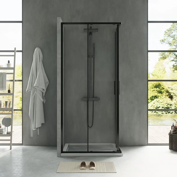 Box doccia 80x90 Rio doppio scorrevole vetro 6 mm trasparente H 195 nero