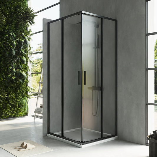 Box doccia 80x90 Rio doppio scorrevole vetro 6 mm trasparente H 195 nero