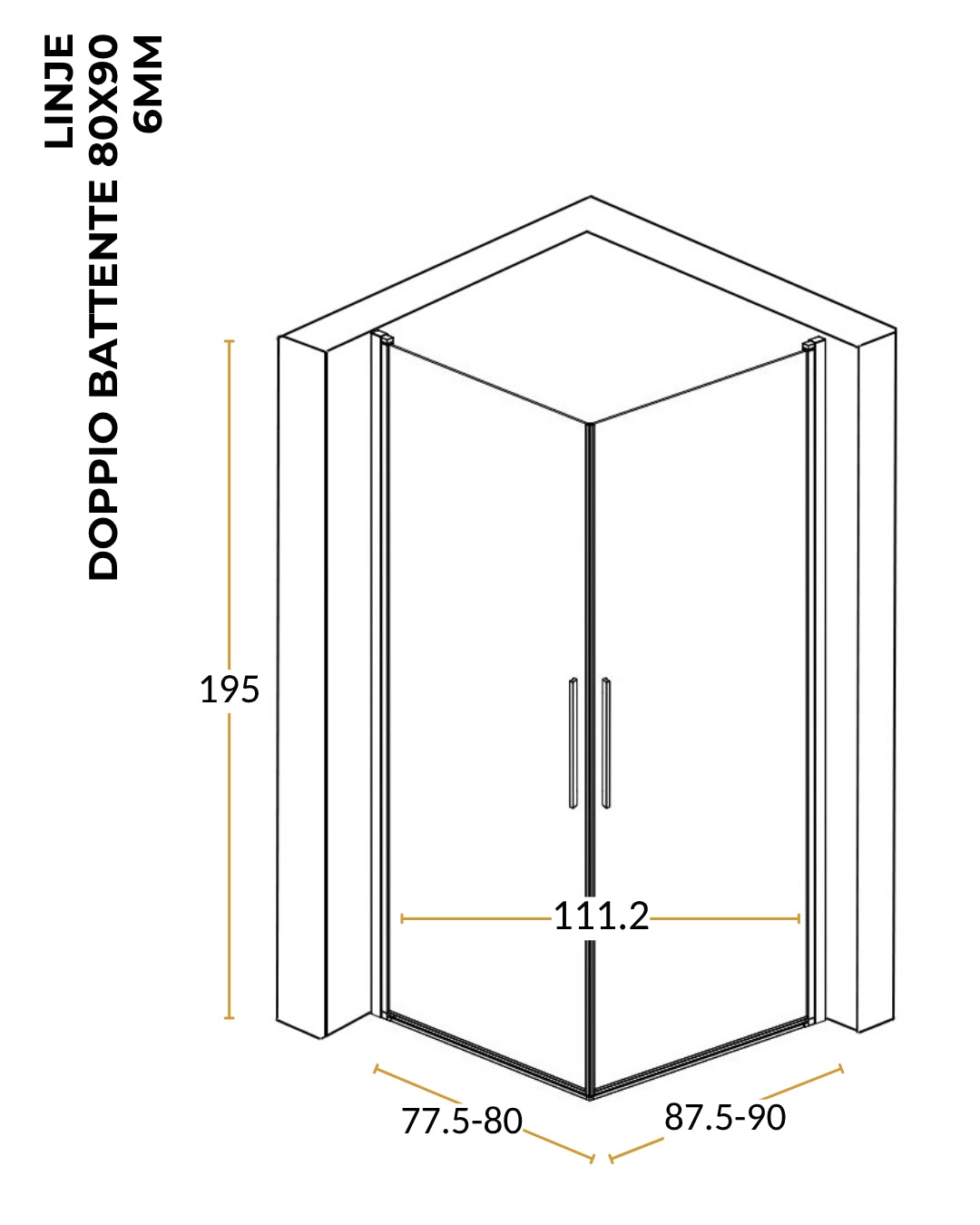 Box doccia 80x90 doppio battente vetro temperato 6 mm 195 H cromo Linje