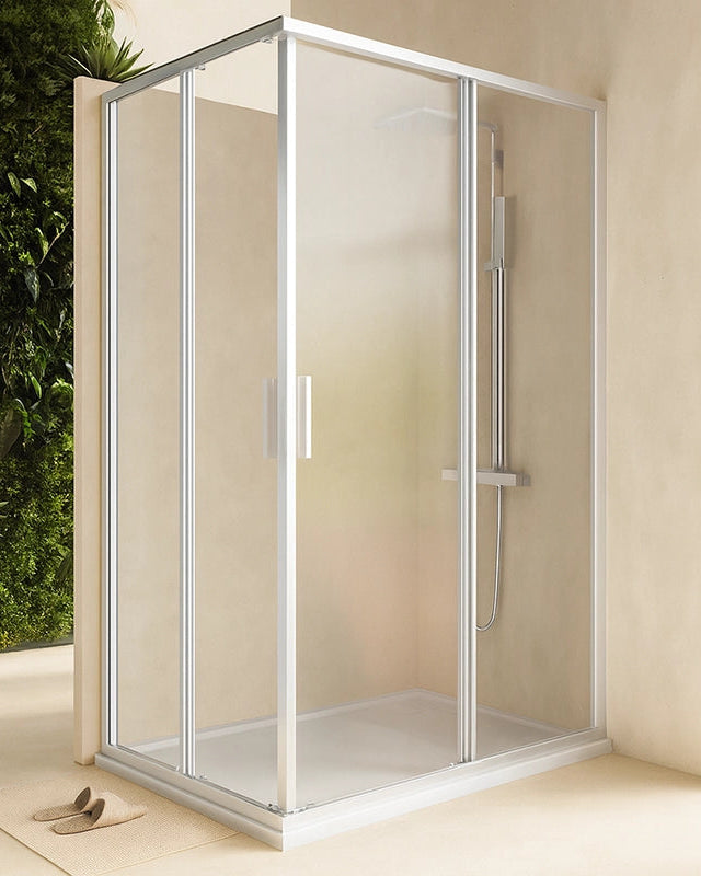 Box doccia 90x120 Rio doppio scorrevole vetro 6 mm in alluminio installato in bagno moderno con ante in vetro temperato...