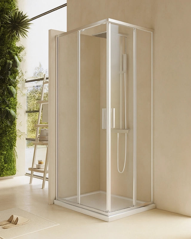 Box doccia 70x90 Rio doppio scorrevole vetro 6 mm in alluminio installato in bagno moderno con ante in vetro temperato...