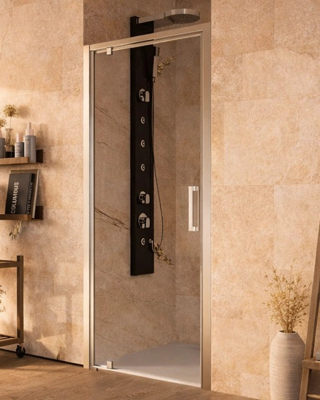 Box doccia 90 cm nicchia Marsiglia un battente reversibile in alluminio e lucido installato in bagno moderno con ante in...