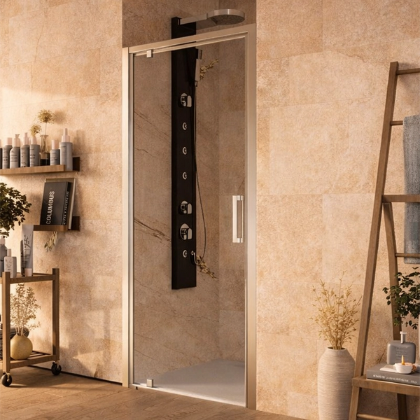 Box doccia 90 cm nicchia Marsiglia un battente reversibile in alluminio e lucido installato in bagno moderno con ante in...