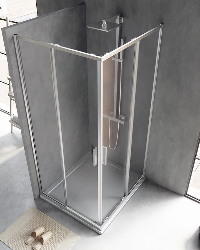 Box doccia 90x100 Rio doppio scorrevole vetro 6 mm, dettaglio dei profili e delle cerniere in alluminio - Exagonshop
