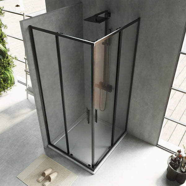 Box doccia 90x100 Rio doppio scorrevole vetro 6 mm trasparente H 195 nero