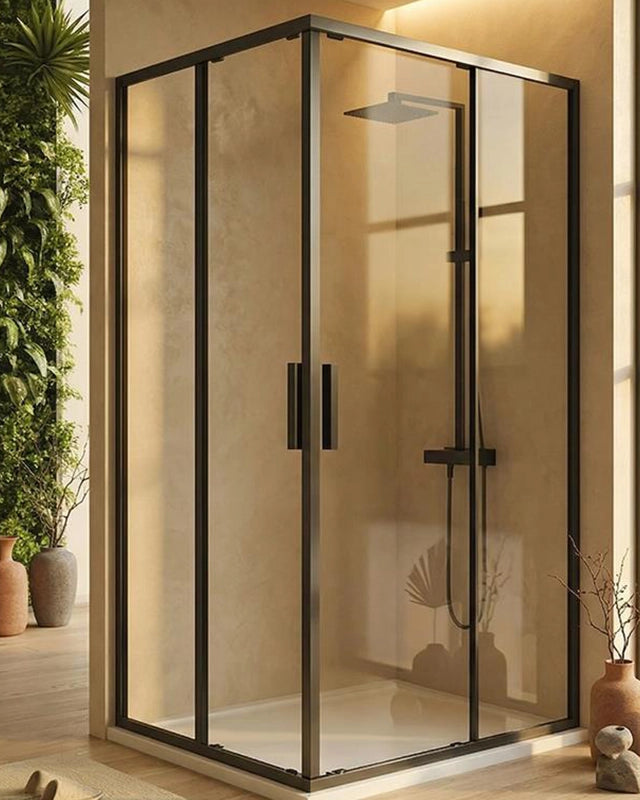 Box doccia 90x100 Rio doppio scorrevole vetro 6 mm installato in bagno moderno con ante in vetro temperato - Exagonshop