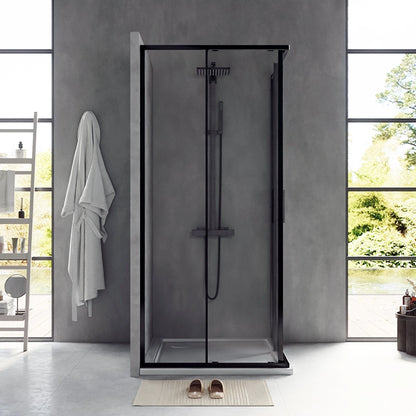 Box doccia 90x100 Rio doppio scorrevole vetro 6 mm trasparente H 195 nero