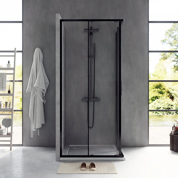 Box doccia 90x100 Rio doppio scorrevole vetro 6 mm trasparente H 195 nero