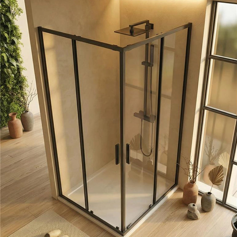 Box doccia 90x100 Rio doppio scorrevole vetro 6 mm, dettaglio dei profili e delle cerniere in alluminio - Exagonshop