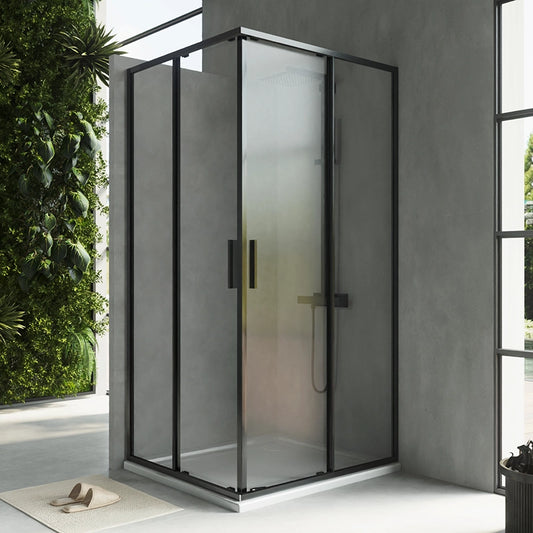 Box doccia 90x100 Rio doppio scorrevole vetro 6 mm trasparente H 195 nero