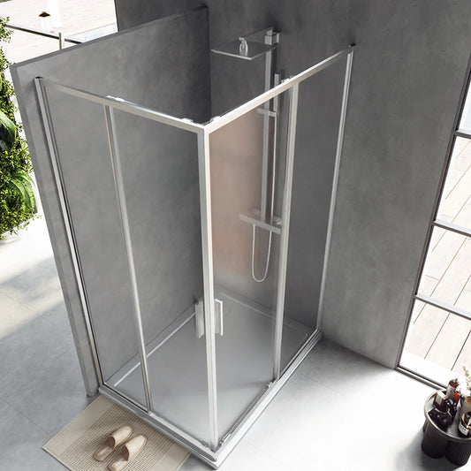 Box doccia 90x120 Rio doppio scorrevole vetro 6 mm, dettaglio dei profili e delle cerniere in alluminio - Exagonshop