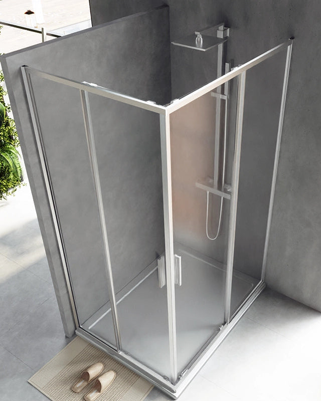 Box doccia 90x120 Rio doppio scorrevole vetro 6 mm, dettaglio dei profili e delle cerniere in alluminio - Exagonshop