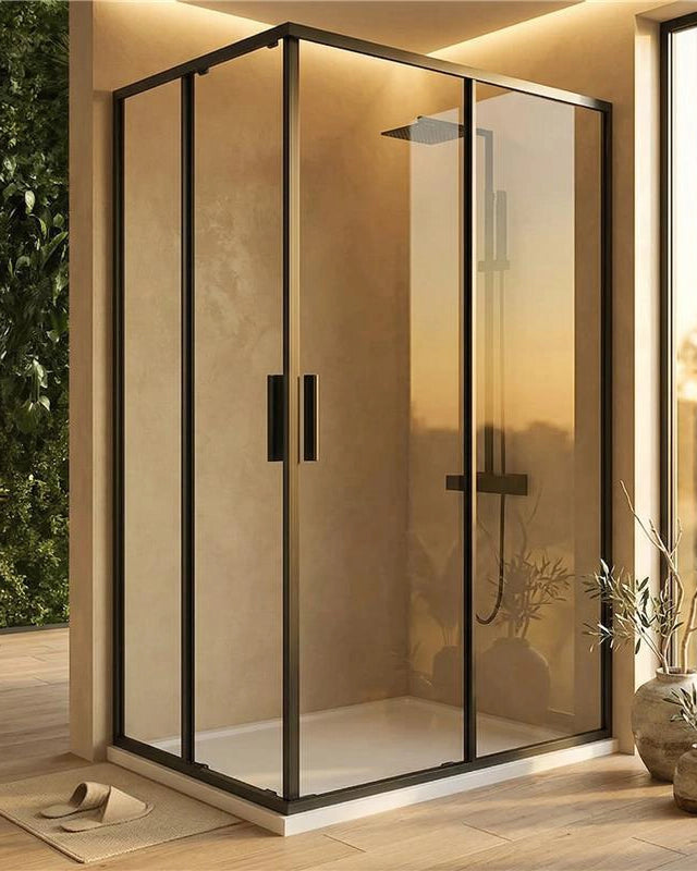 Box doccia 90x120 Rio doppio scorrevole vetro 6 mm installato in bagno moderno con ante in vetro temperato - Exagonshop
