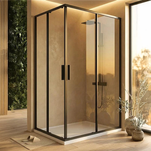 Box doccia 90x120 Rio doppio scorrevole vetro 6 mm installato in bagno moderno con ante in vetro temperato - Exagonshop