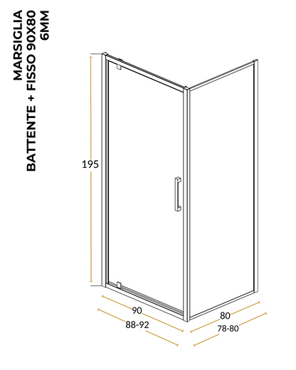 Box doccia 90x80 Marsiglia anta battente reversibile trasparente H 195 cromo