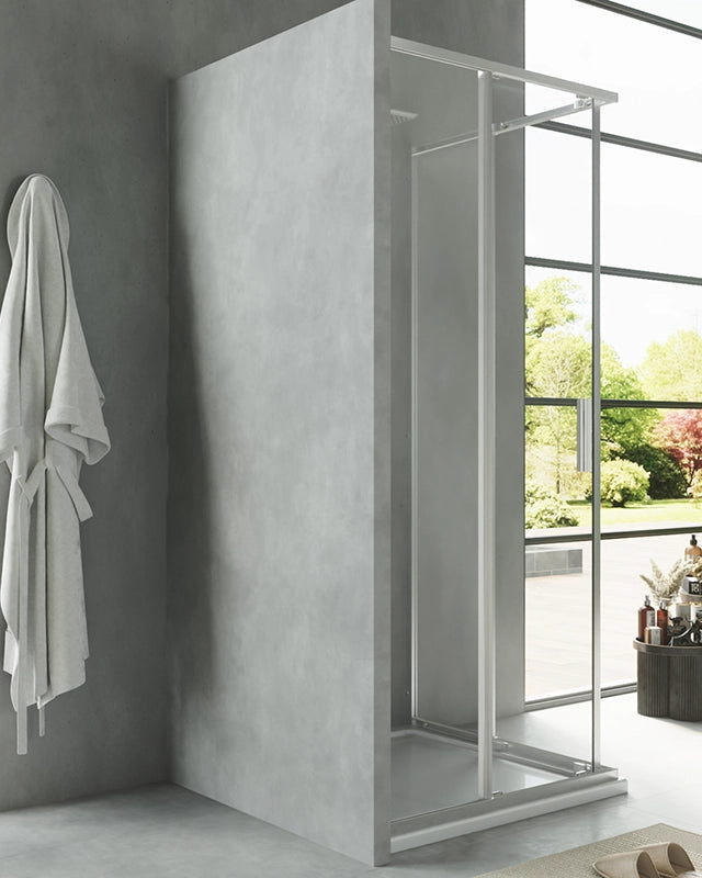 Box doccia 90x90 Rio doppio scorrevole vetro 6 mm installato in bagno moderno con ante in vetro temperato - Exagonshop