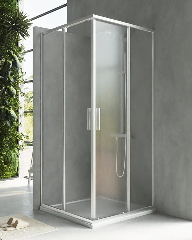 Box doccia 90x90 Rio doppio scorrevole vetro 6 mm in bagno completo, vista d'insieme dell'ambiente - Exagonshop
