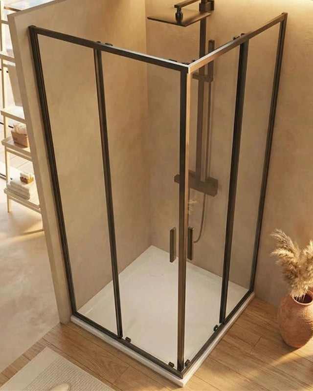 Box doccia 90x90 Rio doppio scorrevole vetro 6 mm in bagno completo, vista d'insieme dell'ambiente - Exagonshop