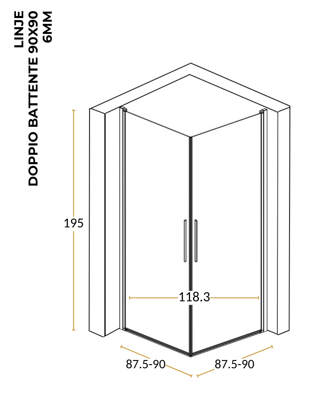 Box doccia 90x90 doppio battente vetro temperato 6 mm 195 H cromo Linje