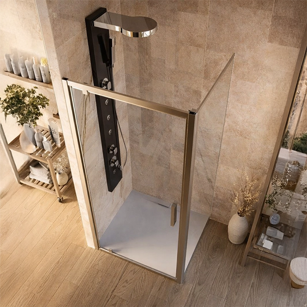 Box doccia 80x80 a battente Marsiglia reversibile in bagno completo, vista d'insieme dell'ambiente - Exagonshop