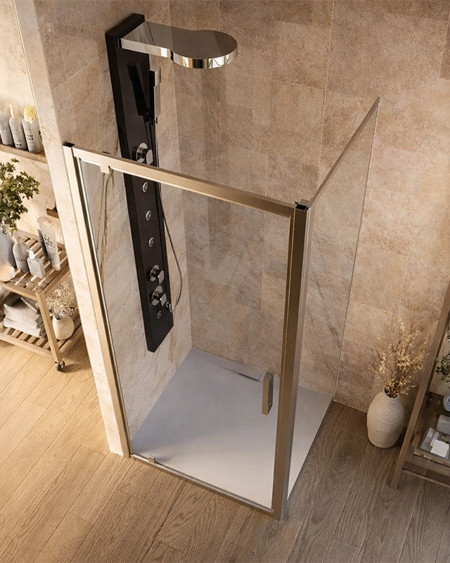 Box doccia 80x80 a battente Marsiglia reversibile in bagno completo, vista d'insieme dell'ambiente - Exagonshop
