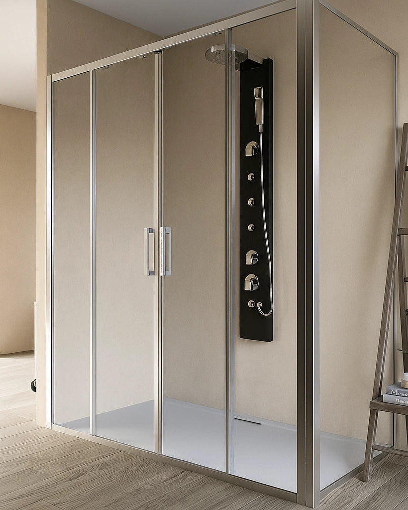 Box doccia 70x140 Marsiglia due scorrevoli reversibile H in naturale installato in bagno moderno con ante in vetro...