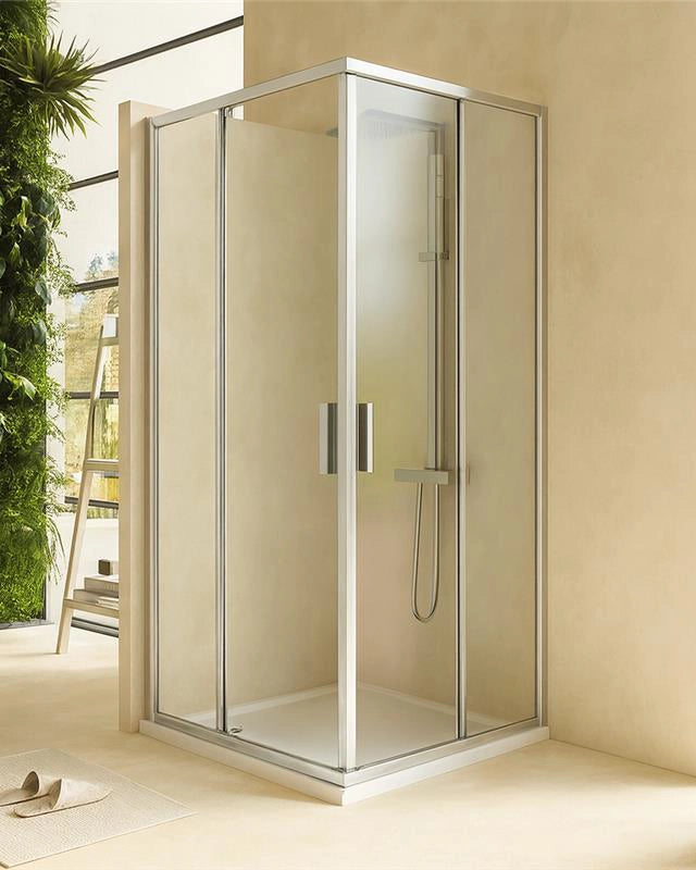 Box doccia 80x100 Rio doppio scorrevole vetro 6 mm in alluminio installato in bagno moderno con ante in vetro temperato...