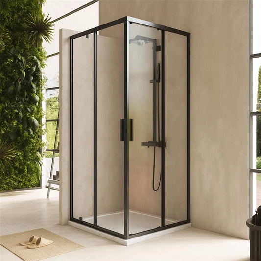 Box doccia 80x80 Rio doppio scorrevole vetro 6 mm trasparente H 195 nero