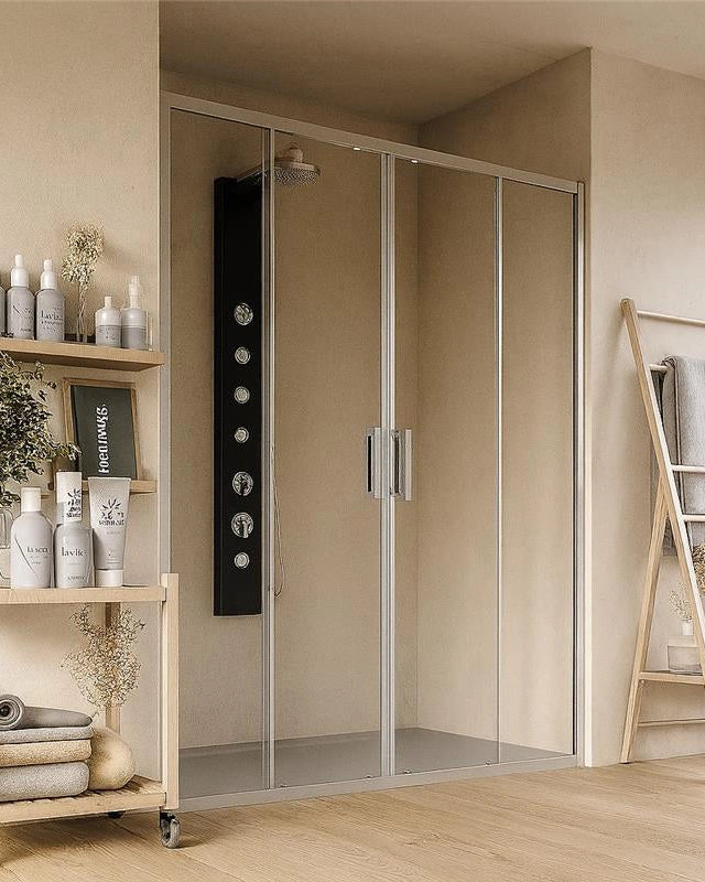 Box doccia 180 nicchia Marsiglia due ante scorrevoli installato in bagno moderno con ante in vetro temperato - Exagonshop