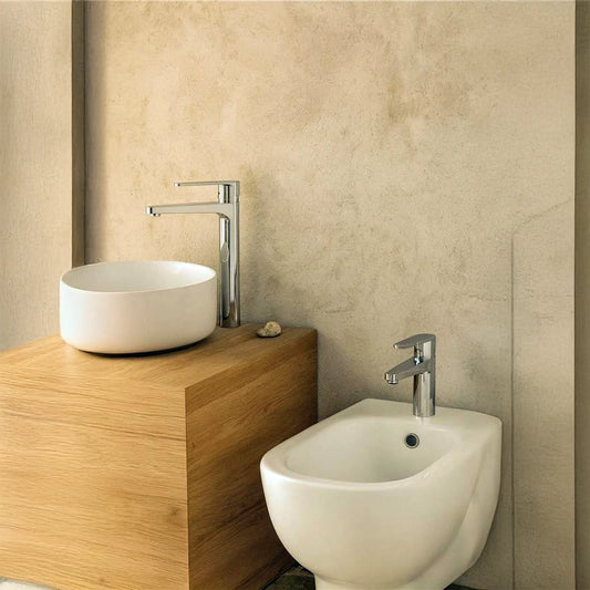 Coppia miscelatori lavabo alto e bidet in ottone senza scarico cromo Bridge