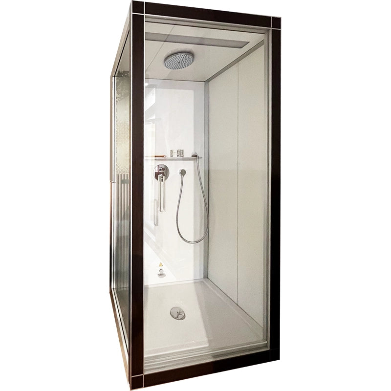 Cabina e Bagno Turco 100x100 Destro castagno scuro St Trop installato in bagno moderno con ante in vetro temperato