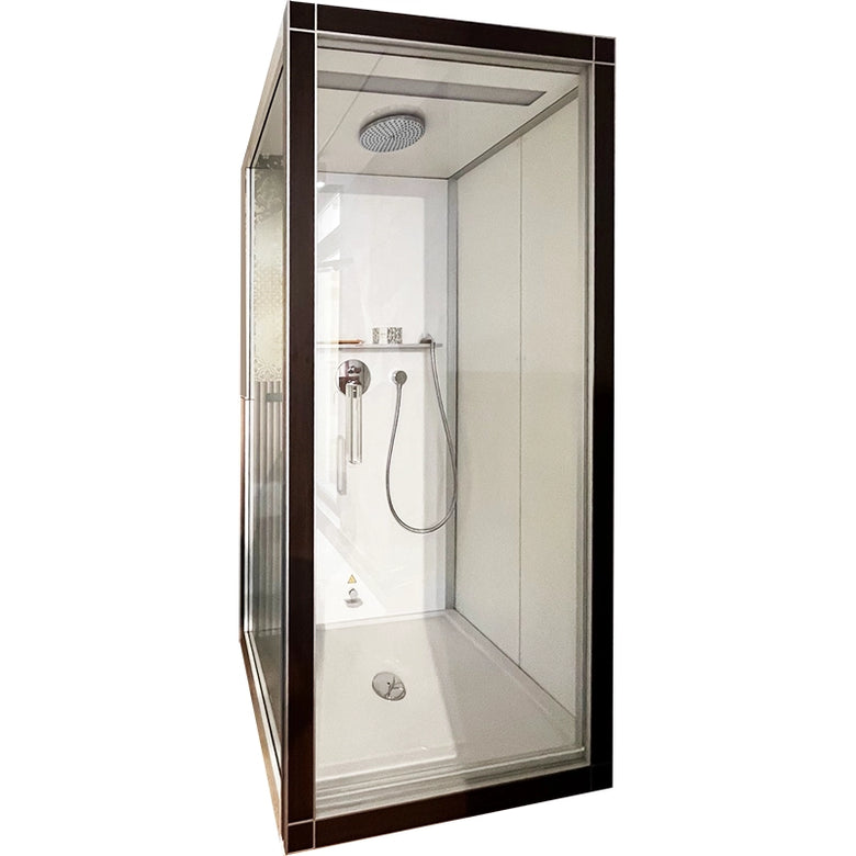 Cabina e Bagno Turco 100x100 Destro castagno scuro St Trop installato in bagno moderno con ante in vetro temperato