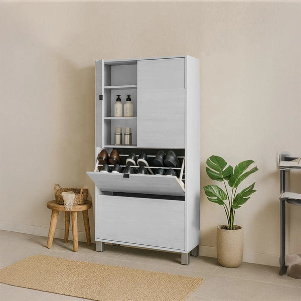Capri scarpiera doppia 76x30 con ante e ribalte H 155 olmo bianco