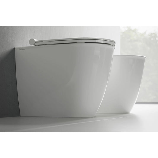 Ceramica Dolomite Coppia sanitari filomuro con sedile, vista frontale su sfondo bianco
