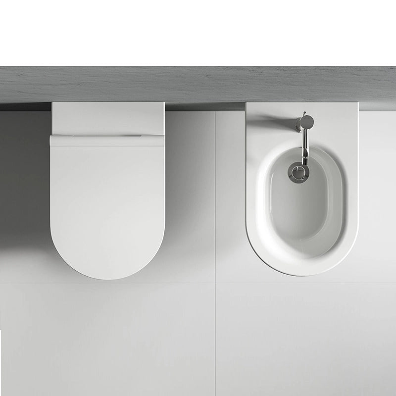 Ceramica Dolomite Coppia sanitari filomuro con sedile, vista laterale del profilo e della forma