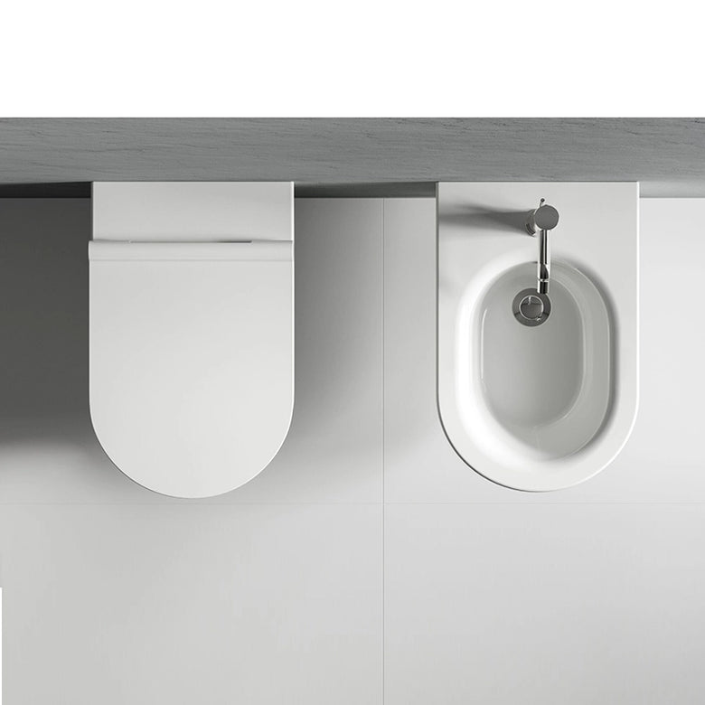 Ceramica Dolomite Coppia sanitari filomuro con sedile, vista laterale del profilo e della forma