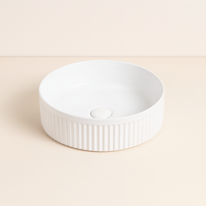 Lavabo 40 cm tondo Roma cannettato da appoggio bianco lucido