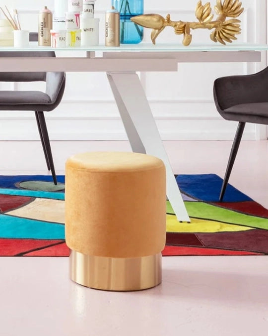 Cherry pouf sgabello effetto velluto arancio giallo con fascia ottone