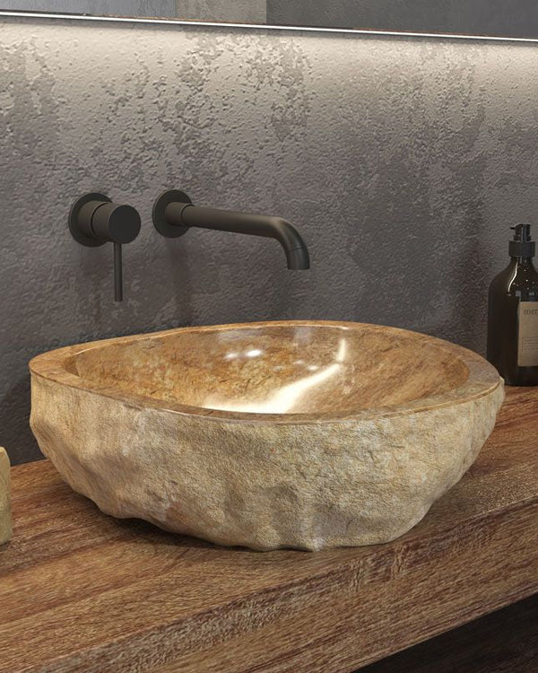 Ciotola 45x40 Da Appoggio In pietra beige e Marmo caramel New Line Stone Mirror
